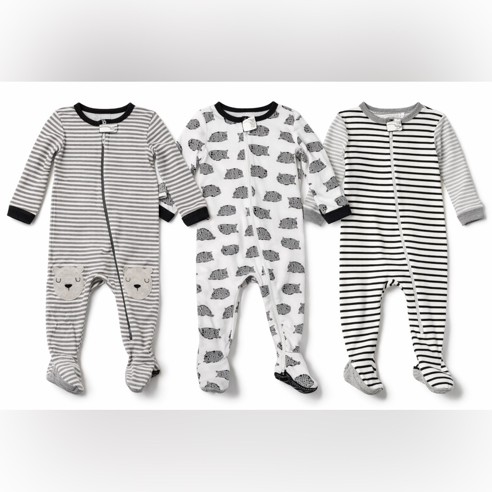 Cloud Island Baby Footed Sleepers 3-Pack 6–9M Neutral Animals Zip Pajamas - Picture 1 of 12
